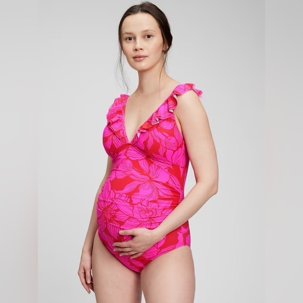 GAP Pink and Hot Pink Floral Ruffle One-Piece Swimsuit